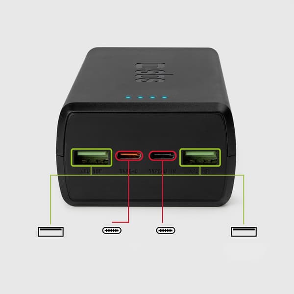 Powerbank 30000 mAh USB-C USB-A - sort