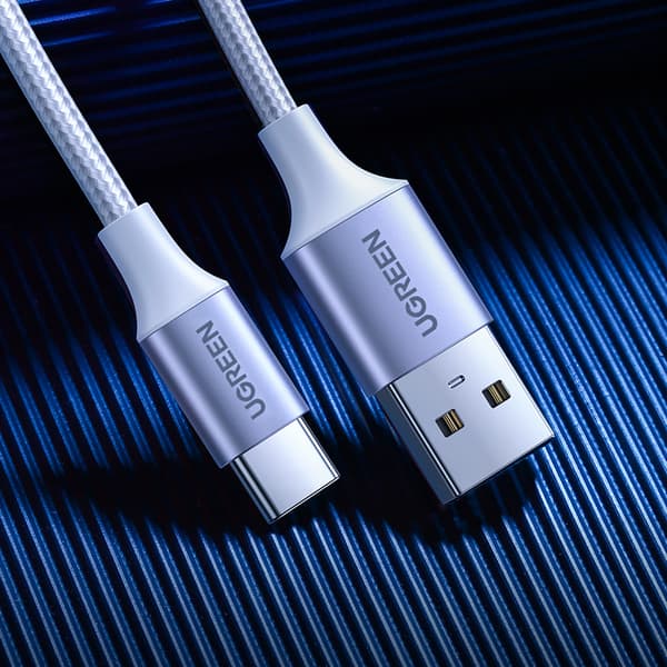 Flätad kabel USB-A - USB-C QC 3.0 3A 1m - vit