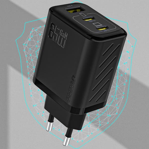 GaN Vægoplader med USB-C Kabel 1m 65W - Sort