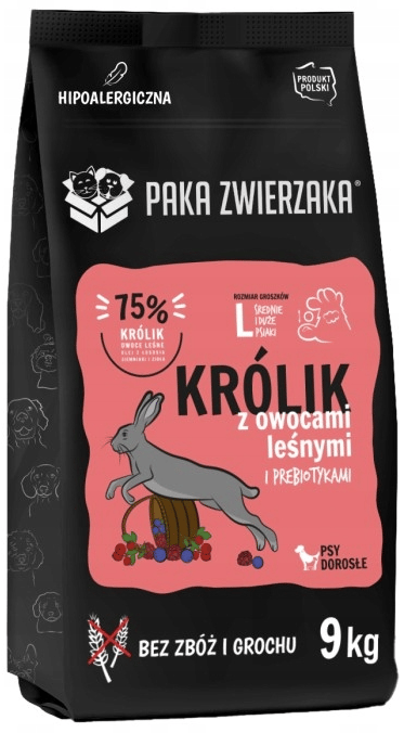 Torrfoder för hund Paka Zwierzaka Kanin med skogsbär L 9kg