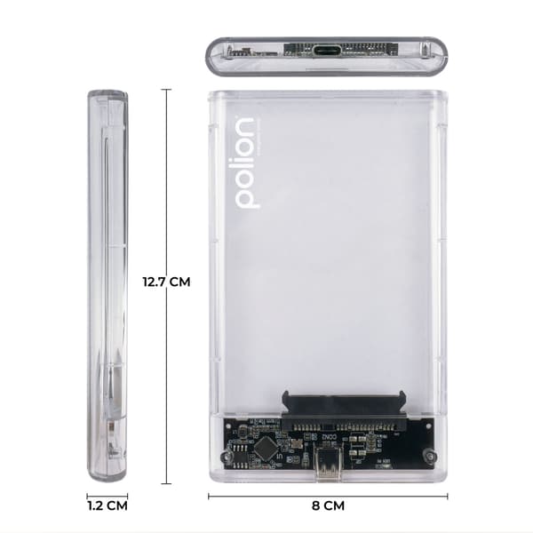 2,5" SATA USB 3.2 HDD/SSD-fack USB-C -> USB-A | transparent
