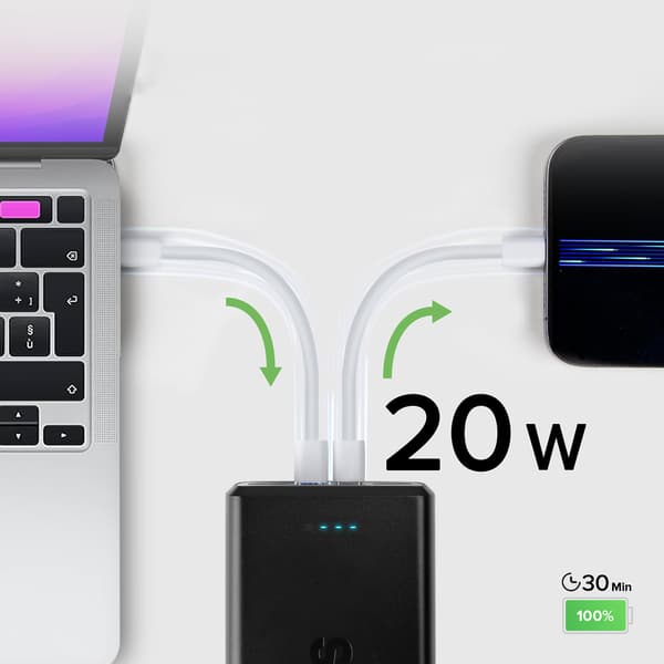 Powerbank 30000 mAh USB-C USB-A - sort