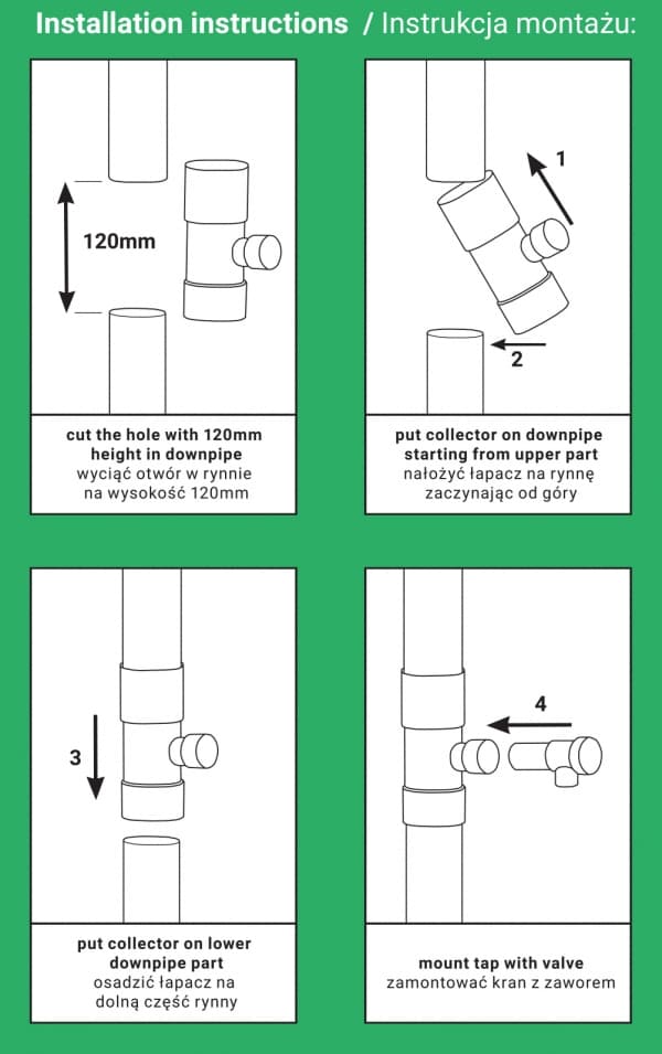 Regnvandsopsamler med ventil, BRADAS 100mm, Antracit
