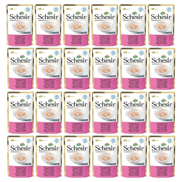 SCHESIR Single Dish Fileciki med kylling og skinke, vådfoder til kat, 24x50g