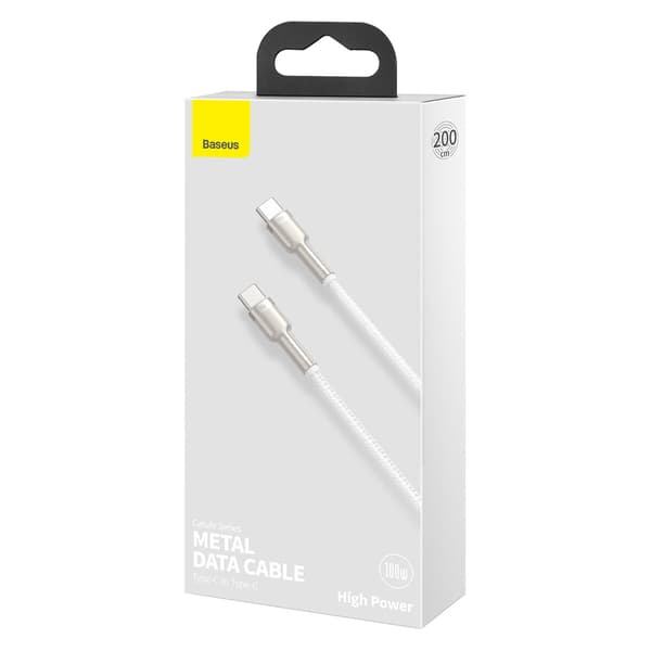 Cafule Metal 100W 2m USB-C Kabel - Hvid
