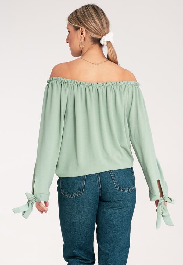 Spansk bluse - Langærmet bluse - Boho bluse - Mintgrøn bluse M1133 år Universal