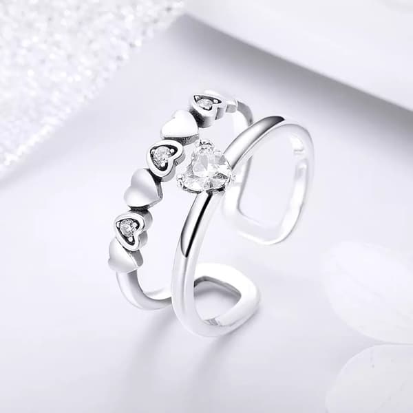 Anillo de plata con doble corazón en plata 925