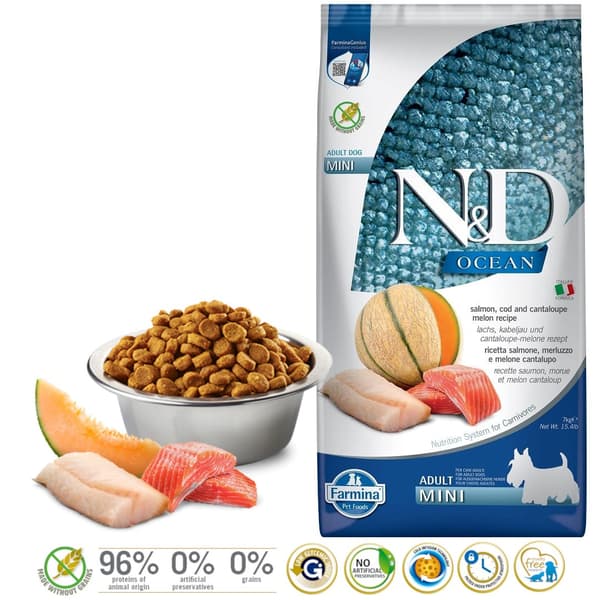 Farmina N&D Ocean Lax Torsk Melon Torrfoder för hundar 7 kg