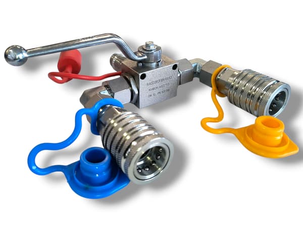 Hydraulisk kugleventil med hurtigkoblinger