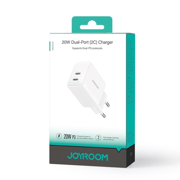 2x USB-C 20W PD QC 3.0 Väggladdare - Vit