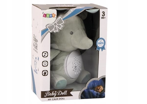 Bamse Elefant Sovende Melodier Lys Stjerne Projektor Grå