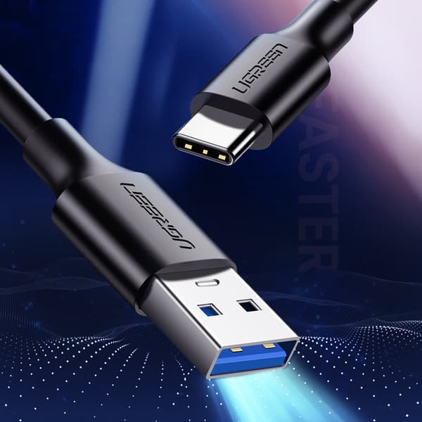 USB-A 3.0 - USB-C 3A -kaapeli 1,5 m - musta