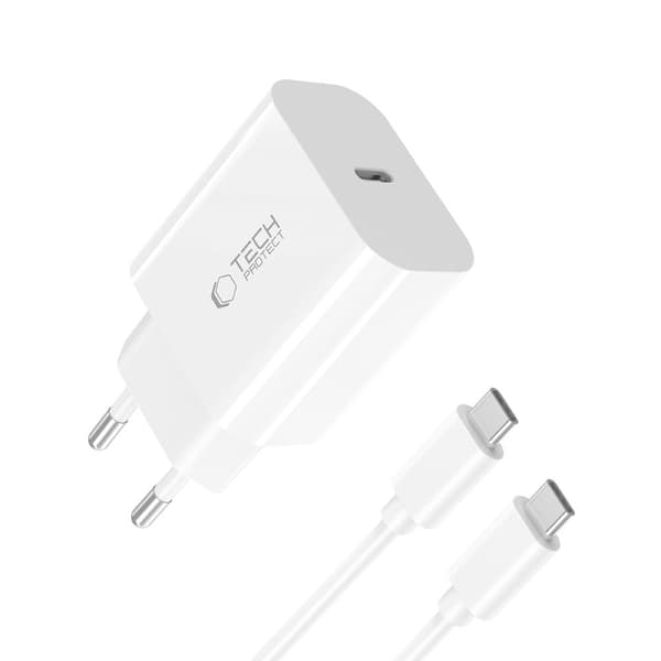 USB-C vægoplader med USB-C PD 20W kabel - Hvid