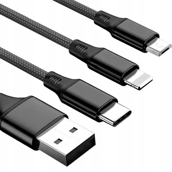 Koanni KB13 3-i-1-kabel för iPhone, Micro USB och USB-C svart