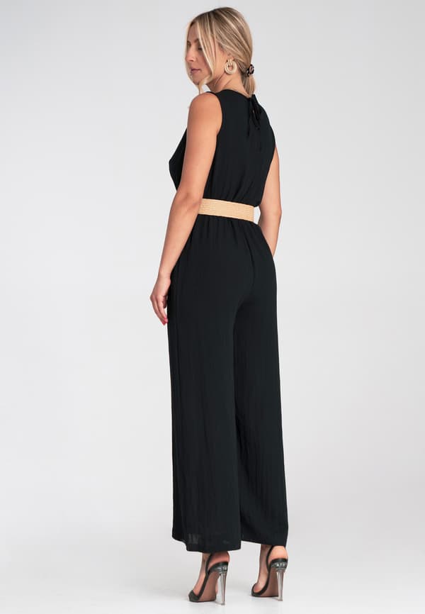 Damjumpsuit med vide ben, bælte, sort, størrelse S/M