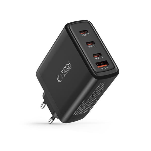 GaN 3x USB-C PD USB-A QC 100W Vægoplader - Sort