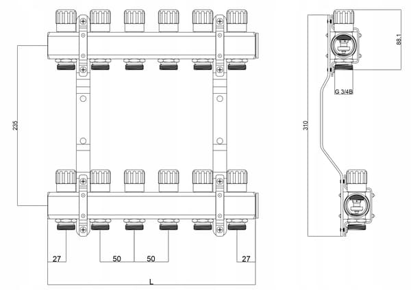 MANIFOLD MED STYREVENTILER 4 KREDSER