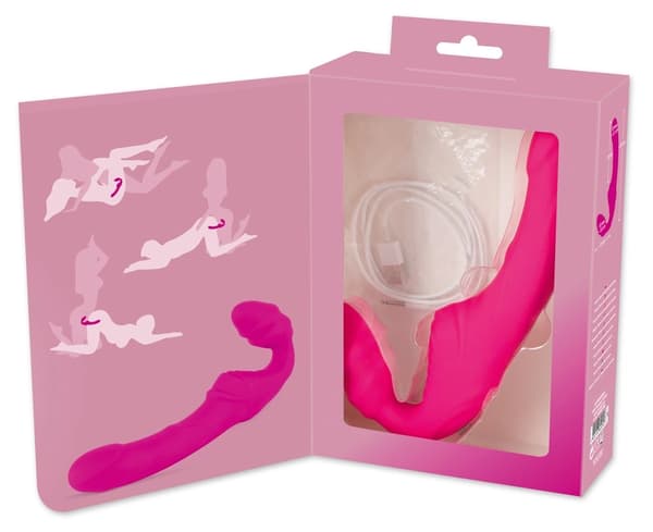 Stropløs StrapOn Vibrator Til Vilde Lege Med 2 Ender Pink