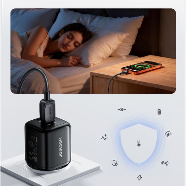 33W USB-A USB-C -seinälaturi - musta