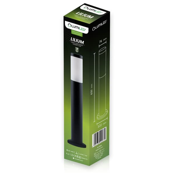 Udendørs have lampe E27 sort stolpe 65cm Lilium LUMILED
