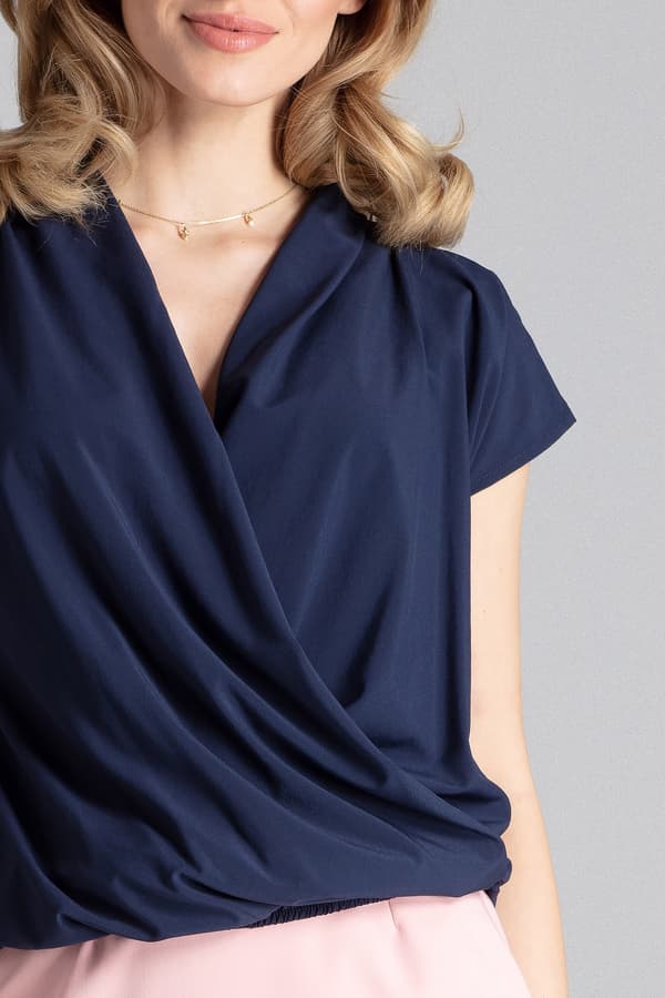 M652 elegant V-ringad kortärmad blus marinblå storlek S