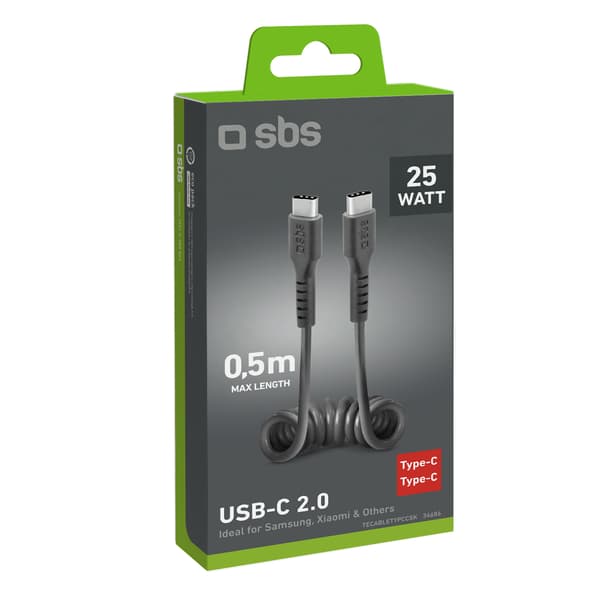 USB-C-spiraalikaapeli 0,5 m - musta