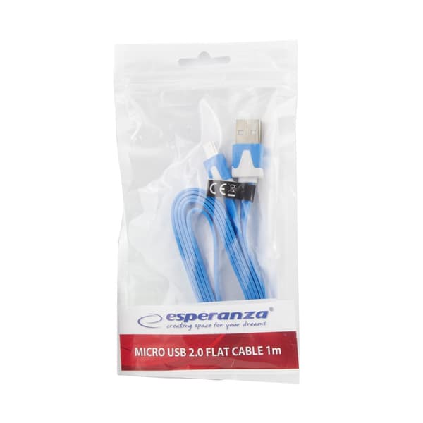 EB182B ESPERANZA MICRO USB 2.0 KABEL AB M/M 1,8M FLAD BLÅ