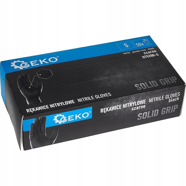 SOLID GRIP nitrilhandsker sorte størrelse S 50 stk. GEKO G75200-S