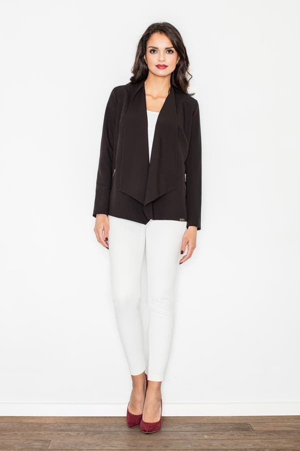 Overdimensioneret damejacke - løs damejacke uden knapper, sort, størrelse S