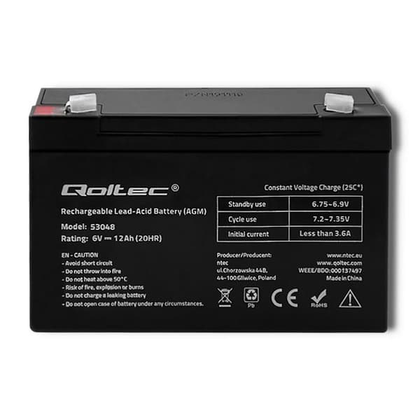 Qoltec 6V AGM-batteri | 12Ah