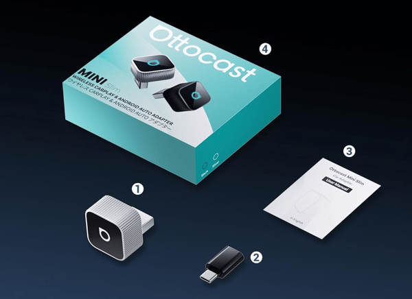 Ottocast Mini Cube trådlös adapter för CarPlay och Android Auto silver