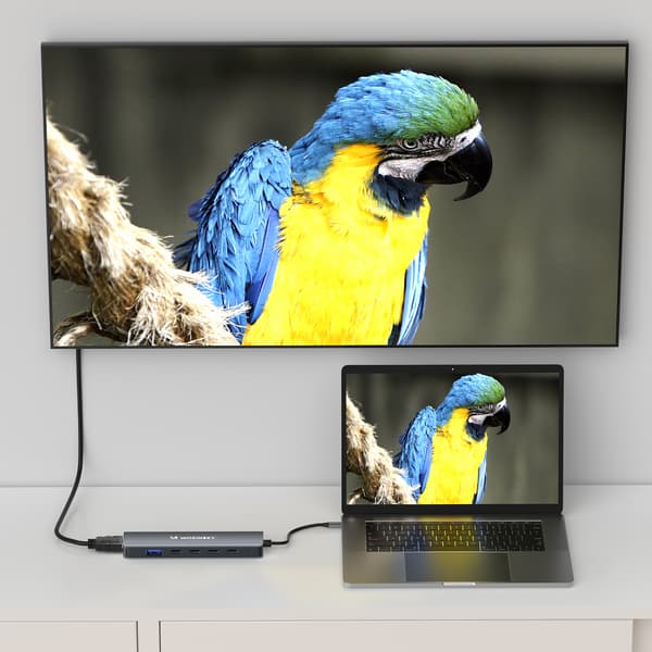 6-i-1 Hub USB-A USB-C DisplayPort HDMI Splitter - Grå