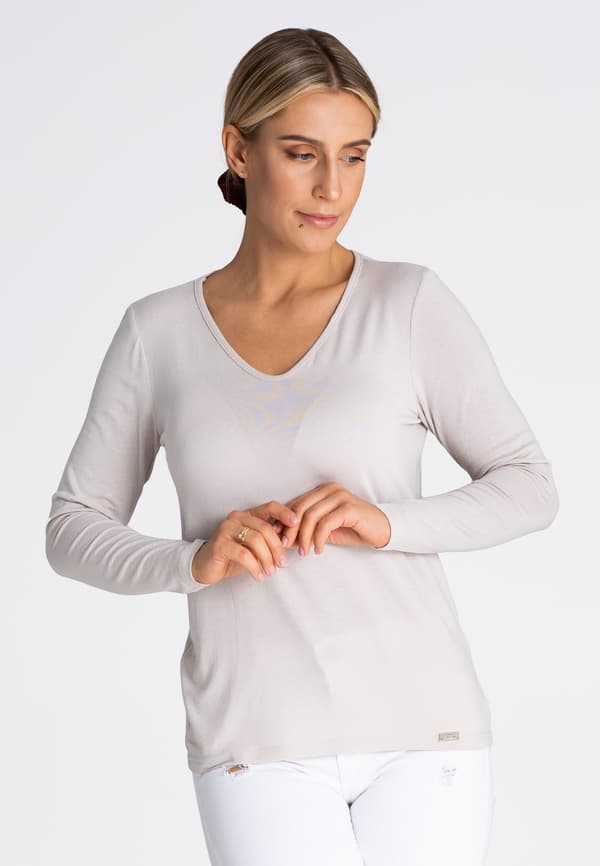 Damblus langærmet bluse beige størrelse S