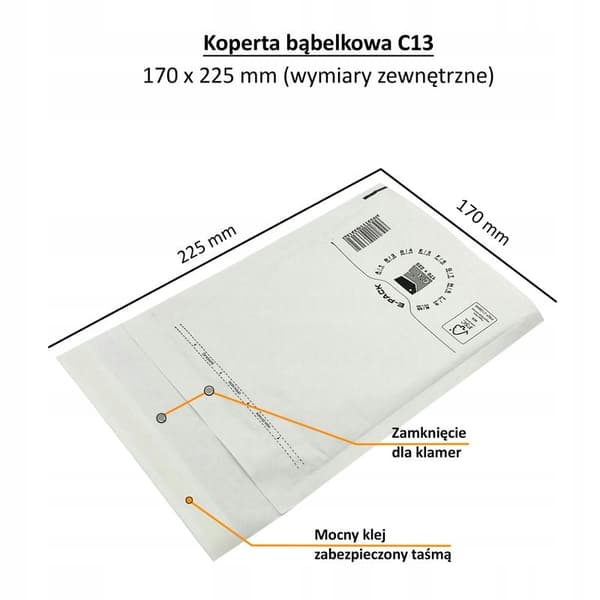 Boblekuvert C13 HVID E-PAKKE x 100 stk.