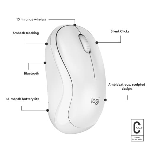 Logitech M240 Silent Trådlös Mus, Bluetooth, 4000 DPI, Off-White