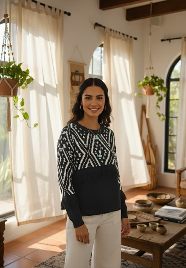 Boho-neule hapsuilla - Boho-neule - Musta neule M1265 koko S