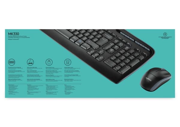 Logitech MK330 Combo Langaton Näppäimistö + Hiiri, US INT, Musta