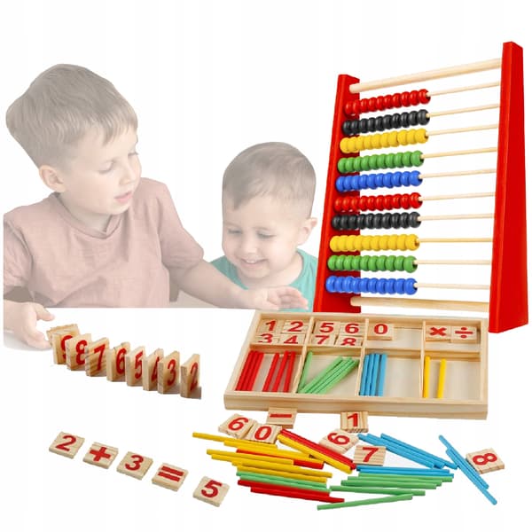 Abacus EKO -opetussetti, puiset laskutikut laatikossa