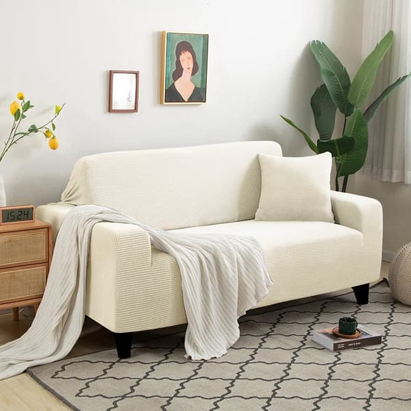 Sofföverdrag för 4-sits soffsäng kräm jacquard