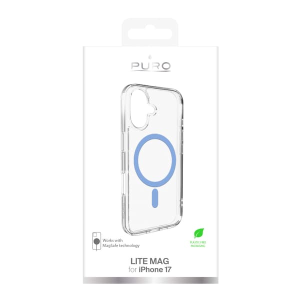 iPhone 17 TPU PC Lite Mag MagSafe Bakskal – Transparent Blå Ring