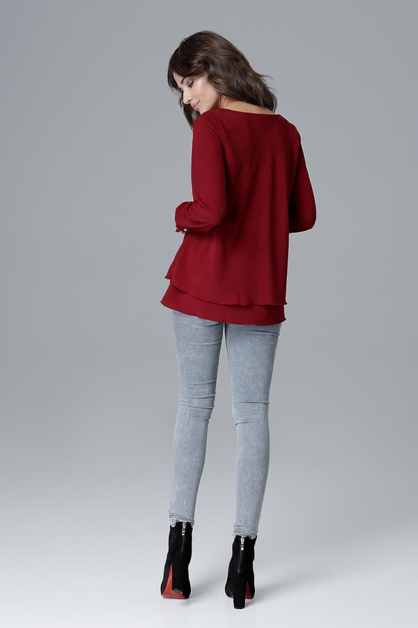 Blus L020 bluse i vinrød størrelse S