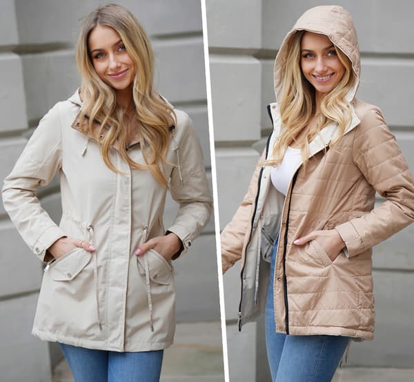 DOBBELTSIDIGT FJERPARKA MED HÆTTE 3 FARVER Transitional S Sort