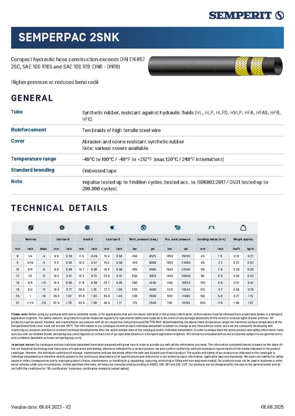 SEMPERIT hydraulikslange DN20 2SNK 280 BAR
