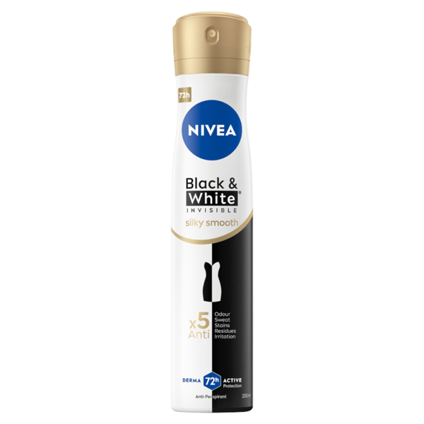 Nivea Black og White Invisible Silky Smooth antiperspirant spray 72 timer 200 ml