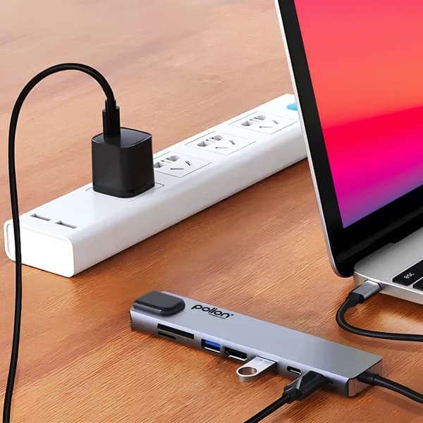 USB-C-hubb 2*USB-A + 2*USB-C + RJ45 + HDMI + SD/TF