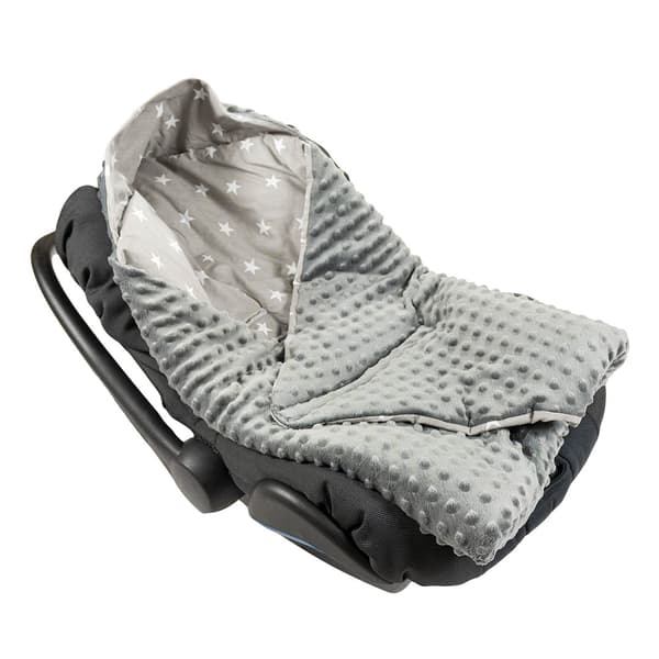 Minky sovepose 80x80cm til autostol, babysvøb, svøb - grå stjerner