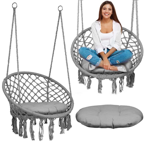 Riippuva puutarhakeinu BOHO harmaa + tyyny
