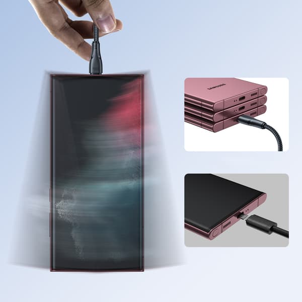 USB-C 60W flätad kabel 0,25m - svart