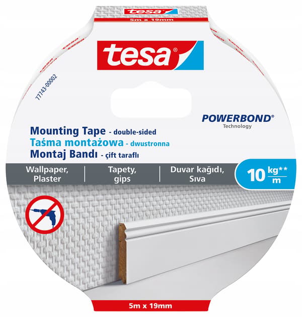 Tesa dubbelsidig monteringstejp för tapeter 5m x 19mm