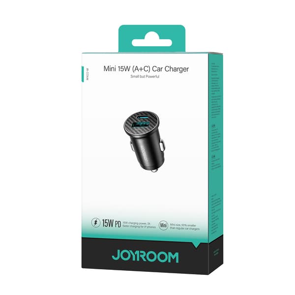 Mini 15W USB-A USB-C -autolaturi - musta
